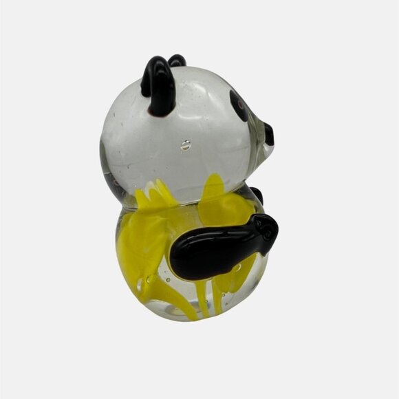 Handcrafted Art Glass Panda Bear Figurine Paperweight Clear Black Yellow 2.75" - Picture 4 of 6